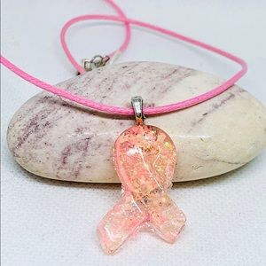 Pink ribbon necklace, breast cancer awareness gift
